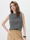 Women's Linen Blend Crew Neck Pointelle Knit Sleeveless Vest