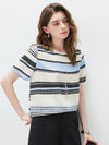 100% Mulberry Silk Women's Vintage Print Round-Neck Short Sleeve T-Shirt