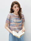 100% Mulberry Silk Women's Vintage Print Round-Neck Short Sleeve T-Shirt