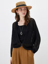 Women’s V-neck long-sleeve knit hollow-out linen-blend cardigan