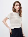 Women’s Silk-Cotton Round Neck Knit T-Shirt with Contrast-Trim Edging