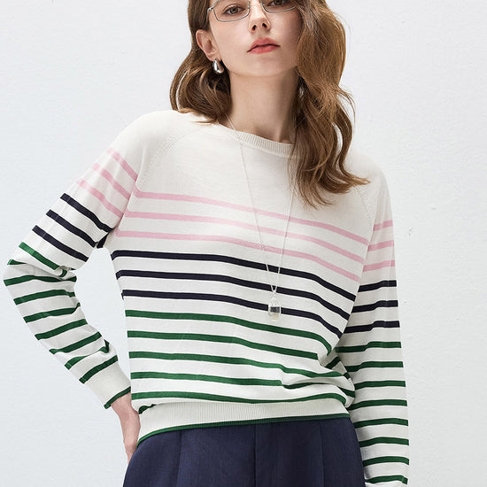 COMOBOCA Striped Women's Stripe Round Neck Knit Sweater