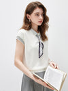 Women’s Mulberry Silk Contrast Collar Striped Knit T-Shirt
