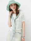 COMOBOCA Women's Striped Knit T-Shirt with Attached Shawl