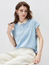 Women’s Mulberry Silk Knit Polo T-Shirt with Contrast Striped