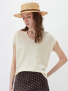 Women's V-Neck Silk-Cotton Jacquard Knit Short Sleeve T-Shirt