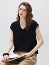 Women's V-Neck Silk-Cotton Jacquard Knit Short Sleeve T-Shirt