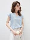Women's V-Neck Silk-Cotton Jacquard Knit Short Sleeve T-Shirt