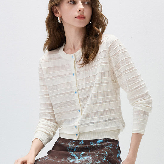 COMOBOCA Women's Textured Ribbed Knit Cardigan