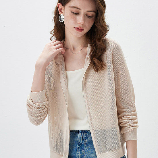 COMOBOCA Women's Sheer Mesh Hooded Zip Up Cardigan