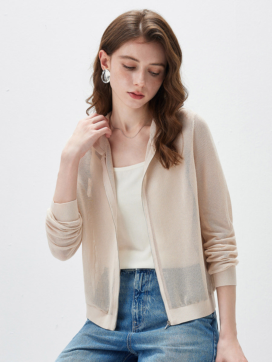 COMOBOCA Women's Sheer Mesh Hooded Zip Up Cardigan