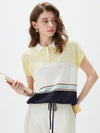 COMOBOCA Women's Color Block Striped Polo Knit T-Shirt