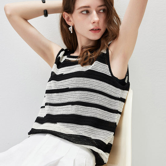 COMOBOCA Women's Crochet Knit Stripe Tank Top