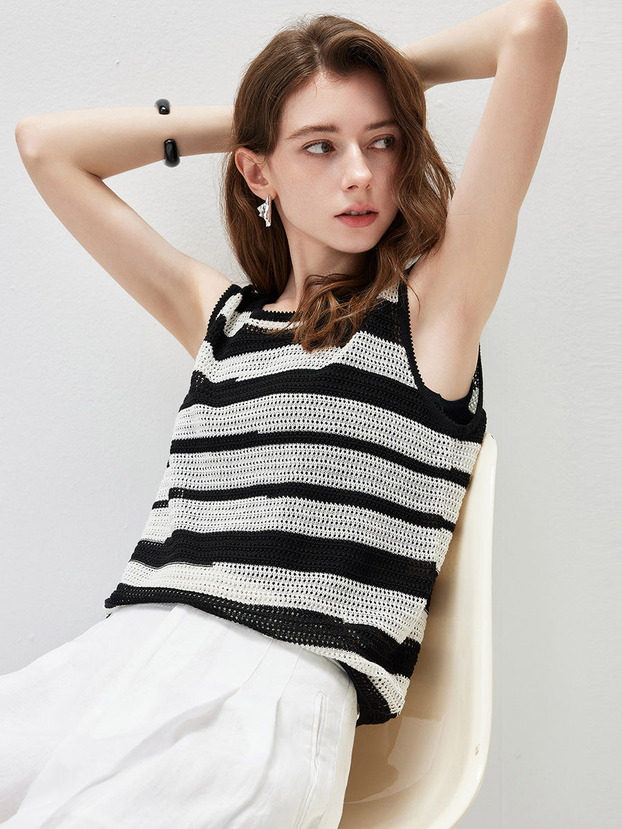 COMOBOCA Women's Crochet Knit Stripe Tank Top