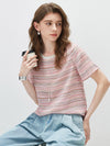 100% Mulberry Silk Women's Vintage Print Round-Neck Short Sleeve T-Shirt