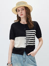 Women’s Round Neck Mulberry Silk Blend Contrast Color Striped Knitted Cardigan