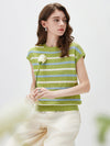 COMOBOCA Women's Striped Knit Cap Sleeve T-Shirt