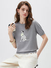 COMOBOCA Women's Dalmatian Intarsia Knit T-Shirt