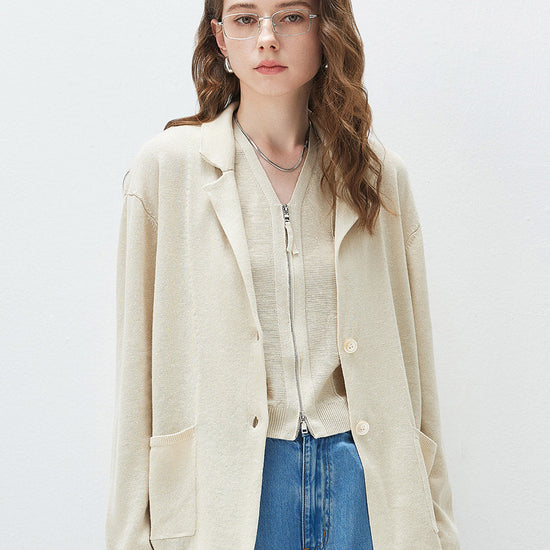 COMOBOCA Women's Pockets Relaxed Knit Blazer