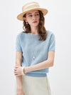 COMOBOCA Women's Jacquard Lace Trim Knit T-Shirt