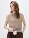 Women's Linen Blend Crew Neck Pointelle Knit Sleeveless Vest
