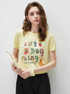 COMOBOCA Women's Ribbed Graphic Print Knit T-Shirt