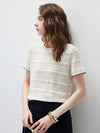 Women’s Silk-Cotton Round Neck Knit T-Shirt with Contrast-Trim Edging
