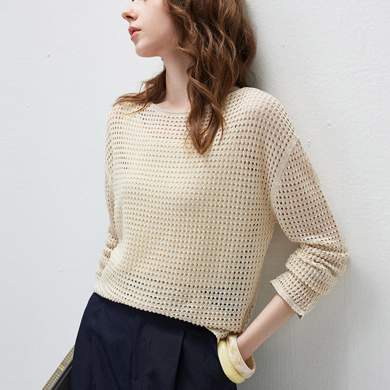 COMOBOCA Women's Sheer Mesh Knit Overpull Top