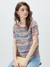 100% Mulberry Silk Women's Vintage Print Round-Neck Short Sleeve T-Shirt