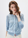 COMOBOCA Women's Pet Pointelle Knit Round Neck Cardigan