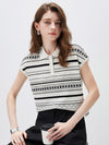 COMOBOCA Women's Geometric Stripe Polo Knit T-Shirt