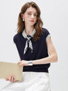 Women’s Mulberry Silk Contrast Collar Striped Knit T-Shirt