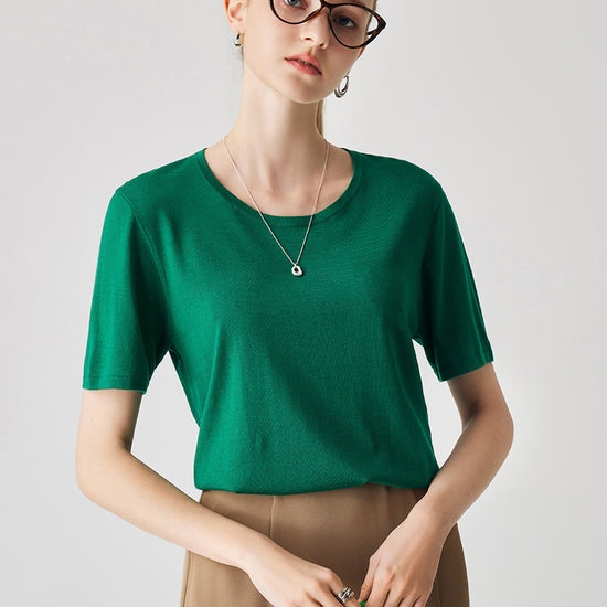COMOBOCA Green Women's Essential Round Neck Knit T-Shirt