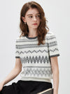 COMOBOCA Women's Fair Isle Geometric Stripe Knit T-Shirt
