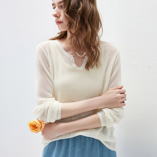 COMOBOCA Women's Split V-Neck Knit Sweater