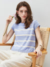 COMOBOCA Women's Cap Sleeve Striped Openwork Knit T-Shirt