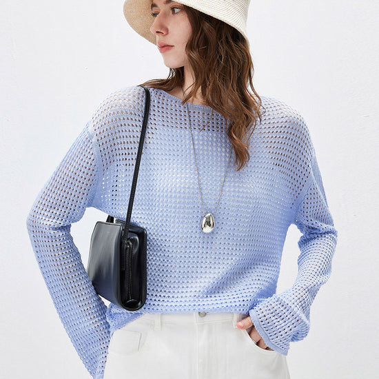 COMOBOCA Women's Sheer Mesh Knit Overpull Top