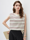 Women's Silk-Cotton Striped Crew Neck Sleeveless Knit Vest