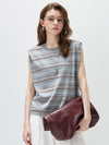 Women's Silk-Cotton Striped Crew Neck Sleeveless Knit Vest