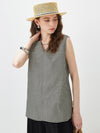 Women's V-neck Mulberry Silk Cotton Plaid Sleeveless Vest With Side Slit