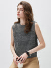 Women's Linen Blend Crew Neck Pointelle Knit Sleeveless Vest