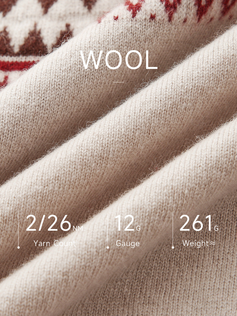 COMOBOCA 100% Wool Women's Geometric Fair Isle Knit Sweater