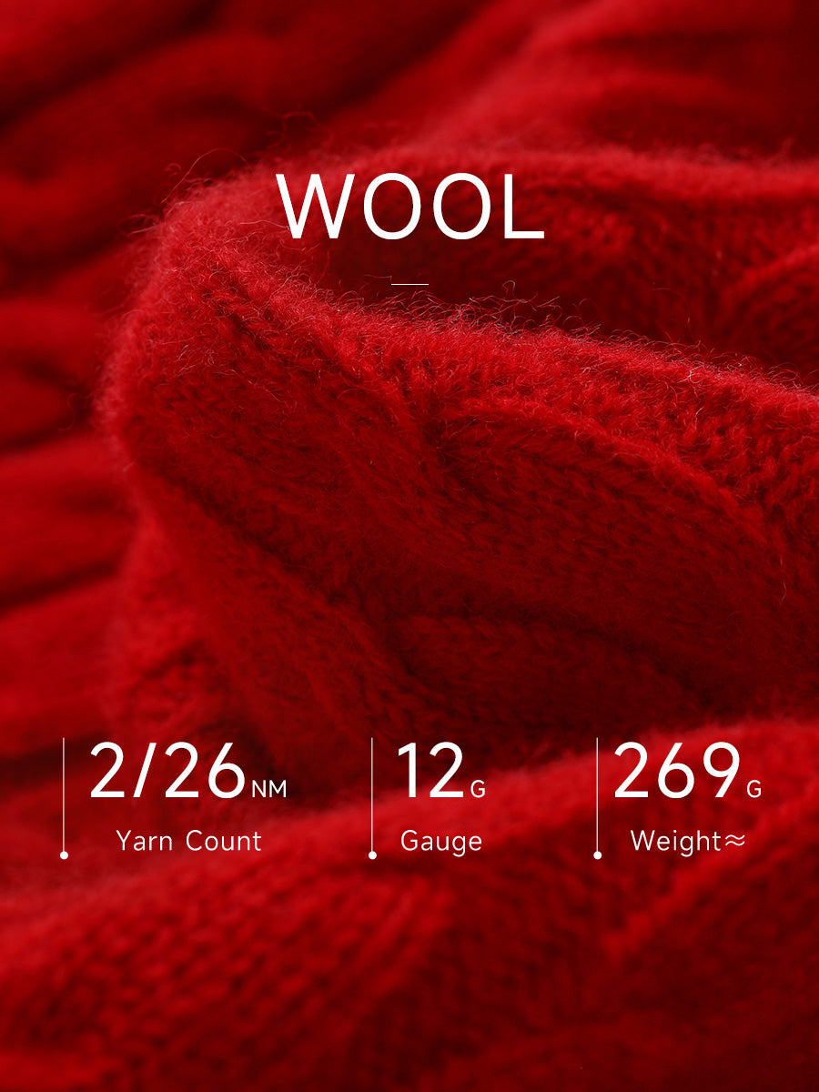 COMOBOCA 100% Wool Kids' Cable Knit Round Neck Sweater