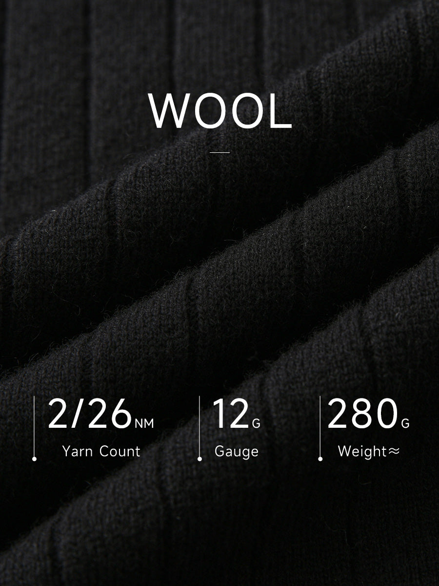 COMOBOCA 100% Wool Women's Ribbed Contrast Trim Sweater