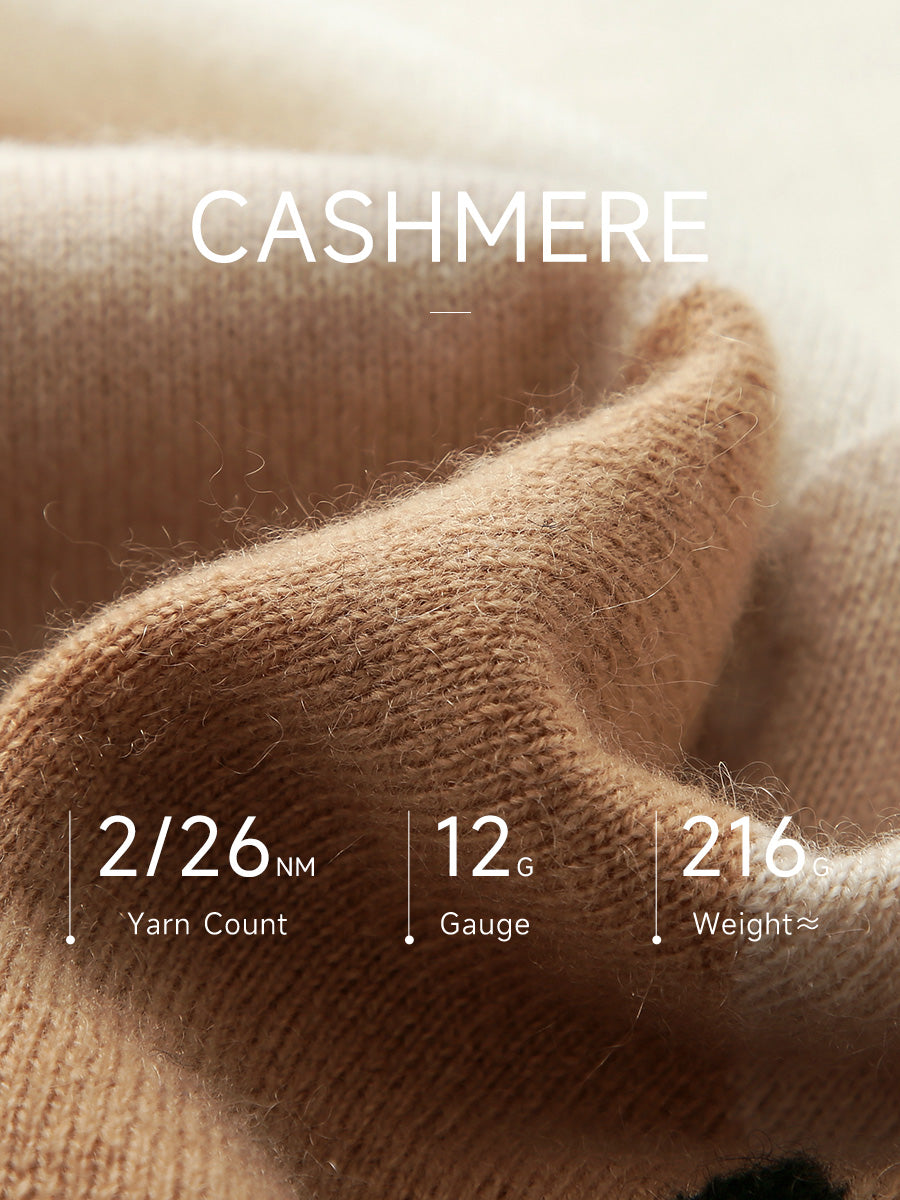 COMOBOCA 100% Cashmere Women's Turtleneck Geometric Ribbed Sweater