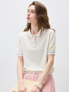 COMOBOCA Women's Knit Polo Top with Rainbow Stripes