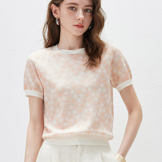 COMOBOCA Floral Women's Ribbed Floral Textured Knit Top