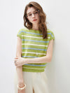 COMOBOCA Women's Striped Knit Cap Sleeve T-Shirt