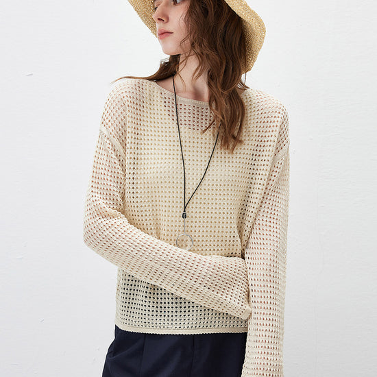 COMOBOCA Women's Sheer Mesh Knit Overpull Top