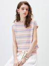 COMOBOCA Women's Striped Knit Cap Sleeve T-Shirt
